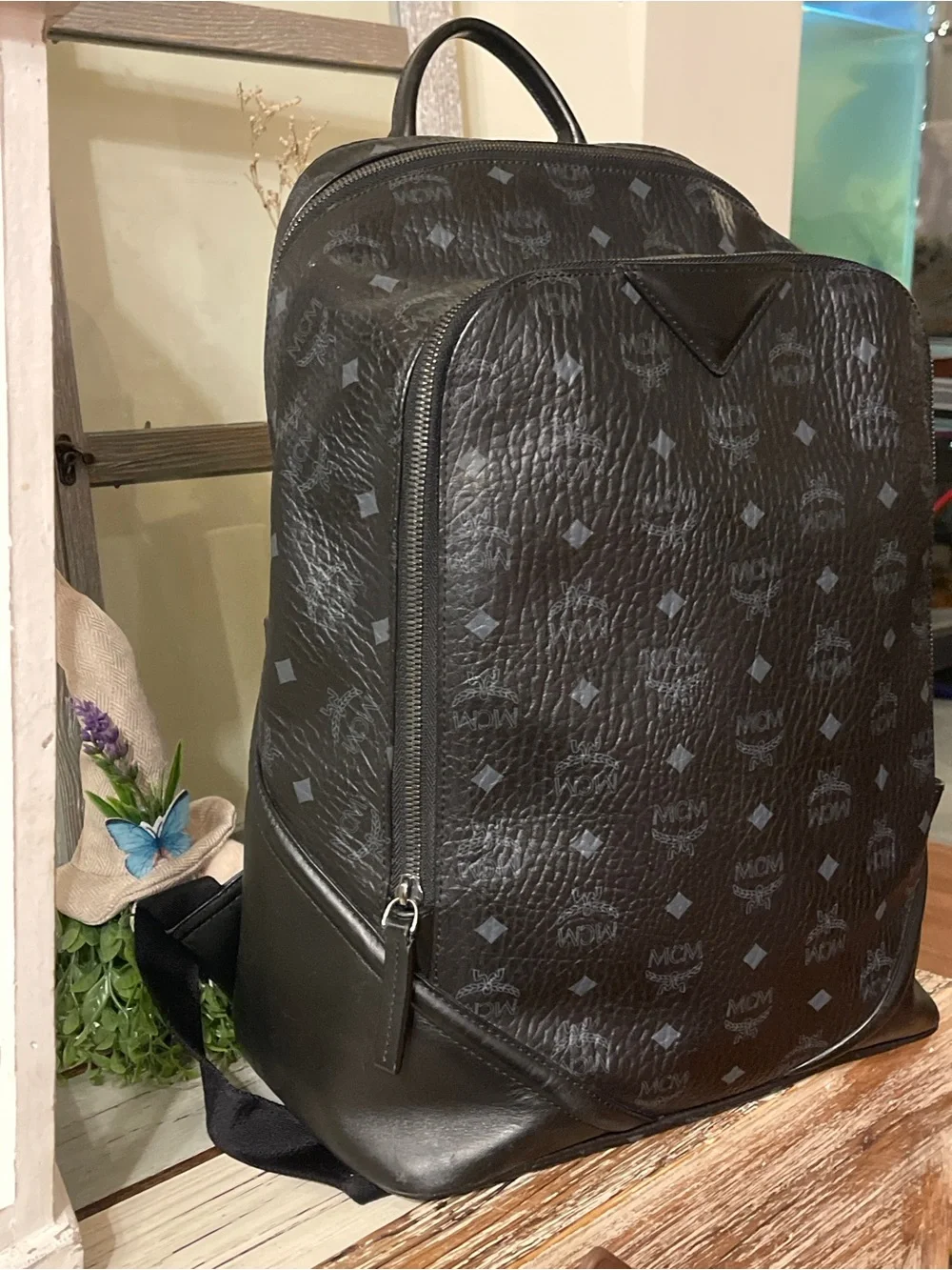 MCM Black/Cobalt Visetos Monogram Backpack